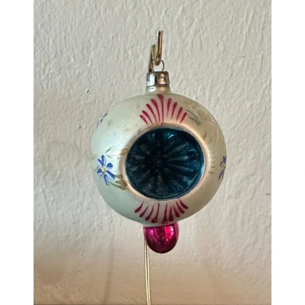 German‎ Blown Mercury Glass Blue Double Indents Drop Ball Xmas Ornament 3.5